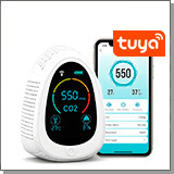 Умный автономный Tuya Wi-Fi датчик-детектор 3 в 1 - HTI-0131-WT углекислый газ (CO2)+влажность+температура
